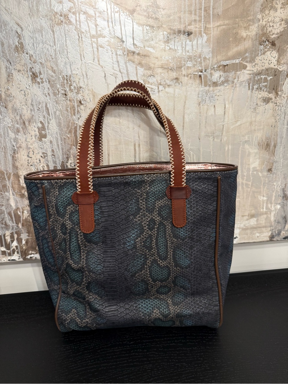 Consuela Rattler Classic Tote with Embossed Snake Print Pattern